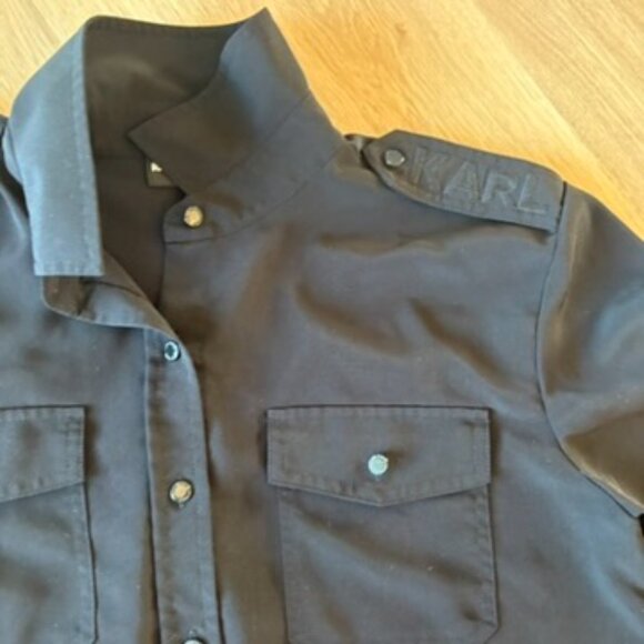 Karl Lagerfeld Collared Black Button Front Shirt Long Sleeve Blouse Medium - Picture 6 of 7